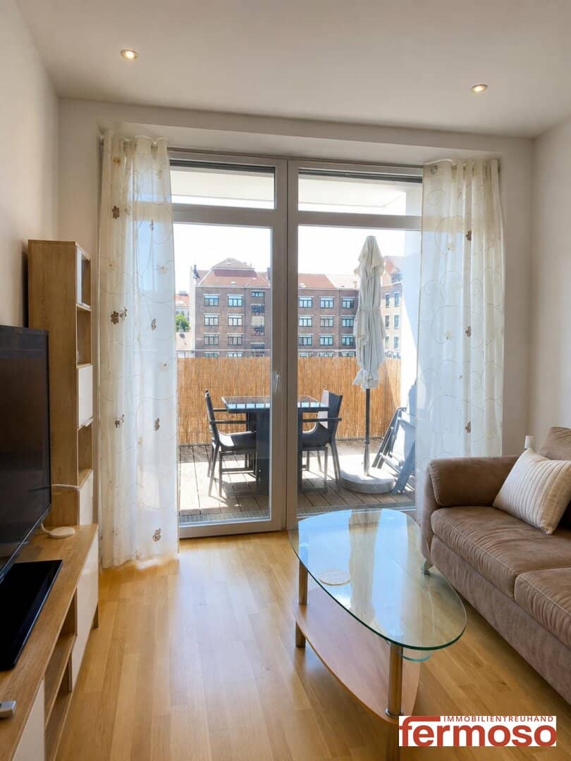 Modern 2-room new build apartment with large terrace on the 4th floor – fully furnished and immediately available