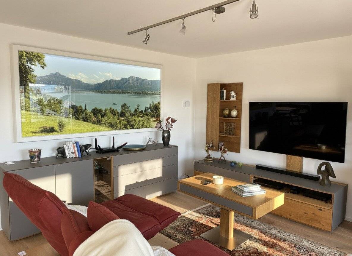 Exklusive Haushälfte Mondsee  in ökologischer Bauweise, in traumhafter Panoramalage, Garage, PV-Anlage, Granderwasser usw.