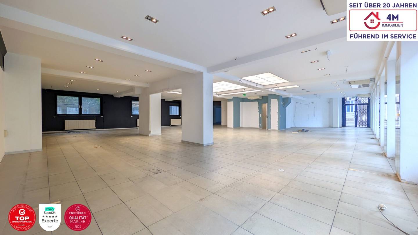 Versatile commercial premises approx. 375 m² | Corner location | 15 m window front | 2 entrances | Air conditioning