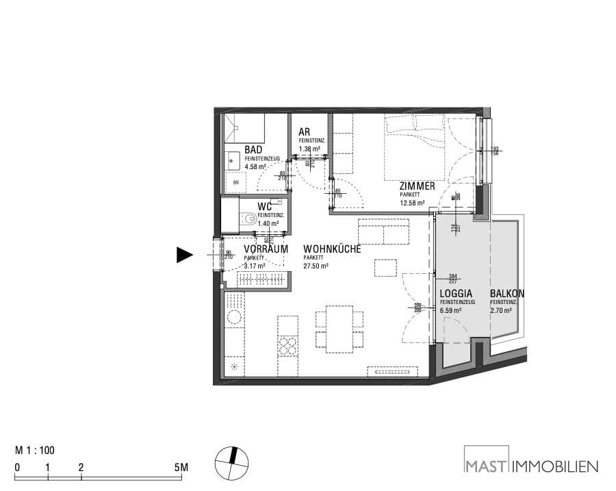 Hauptbahnhof 2-room apartment with courtyard orientation