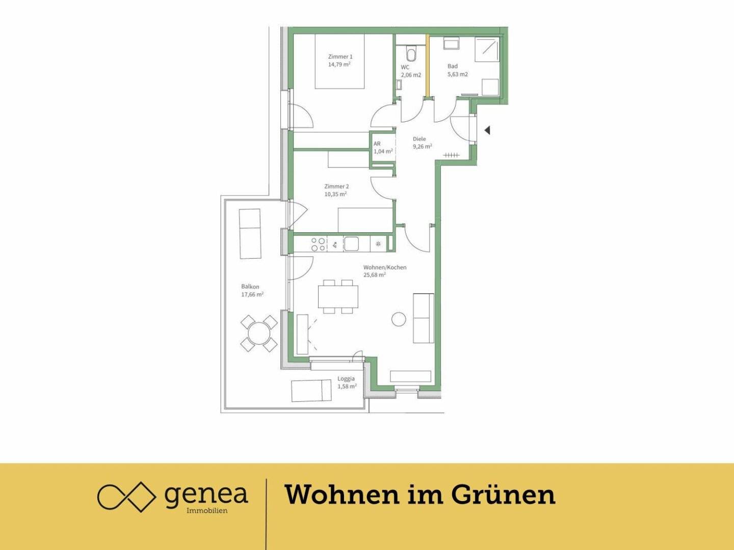Bright apartment on the top floor with underground parking space - High-quality kitchen and furnished bathroom
