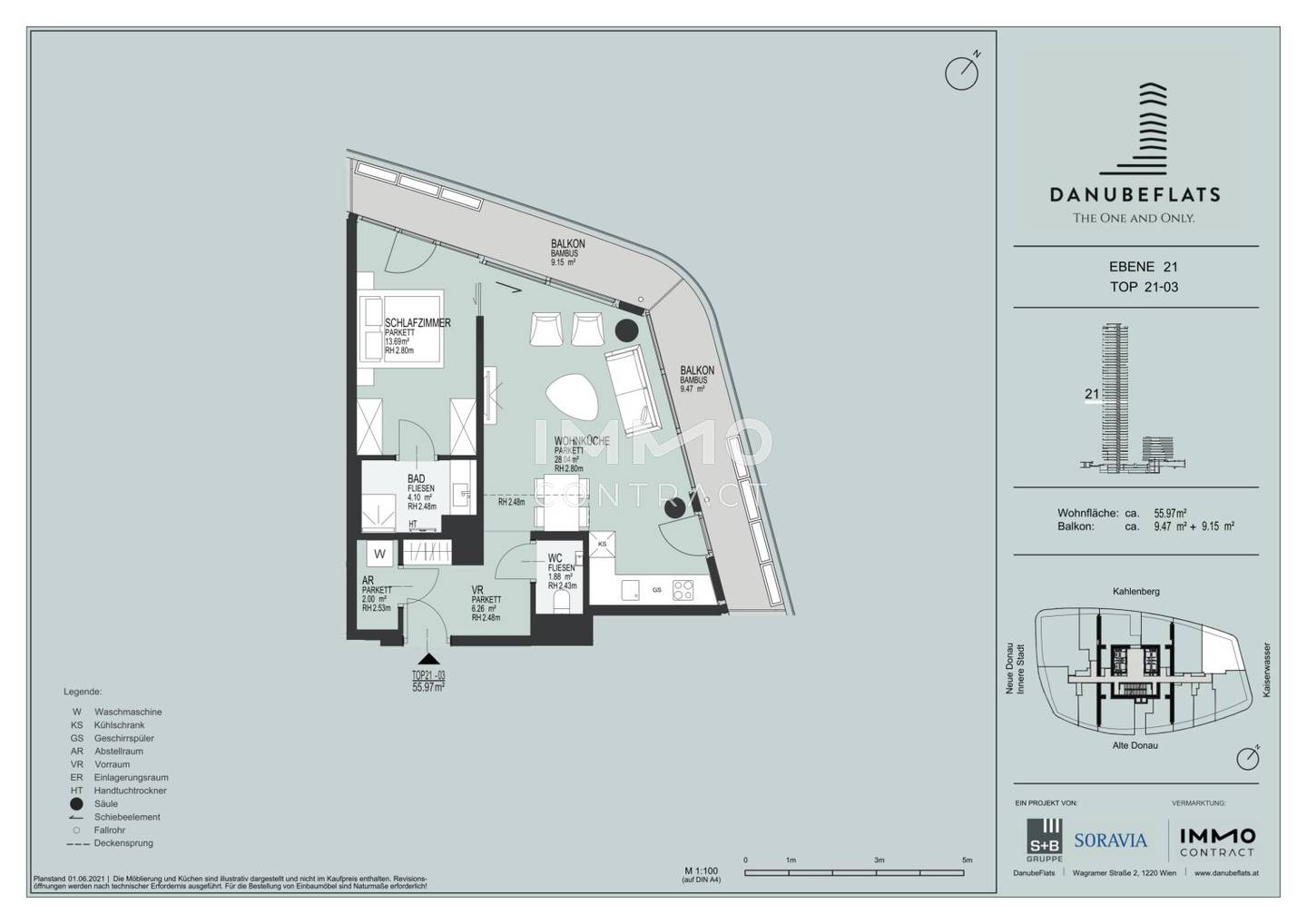 Luxury Residence fully furnished: DANUBEFLATS Vienna 21st Floor