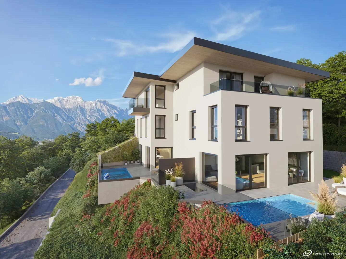 LIVING ABOVE the INN VALLEY: Barrier-free 5-room NEW-BUILD semi-detached house with private lift and swimming pool in a dream LOCATION!