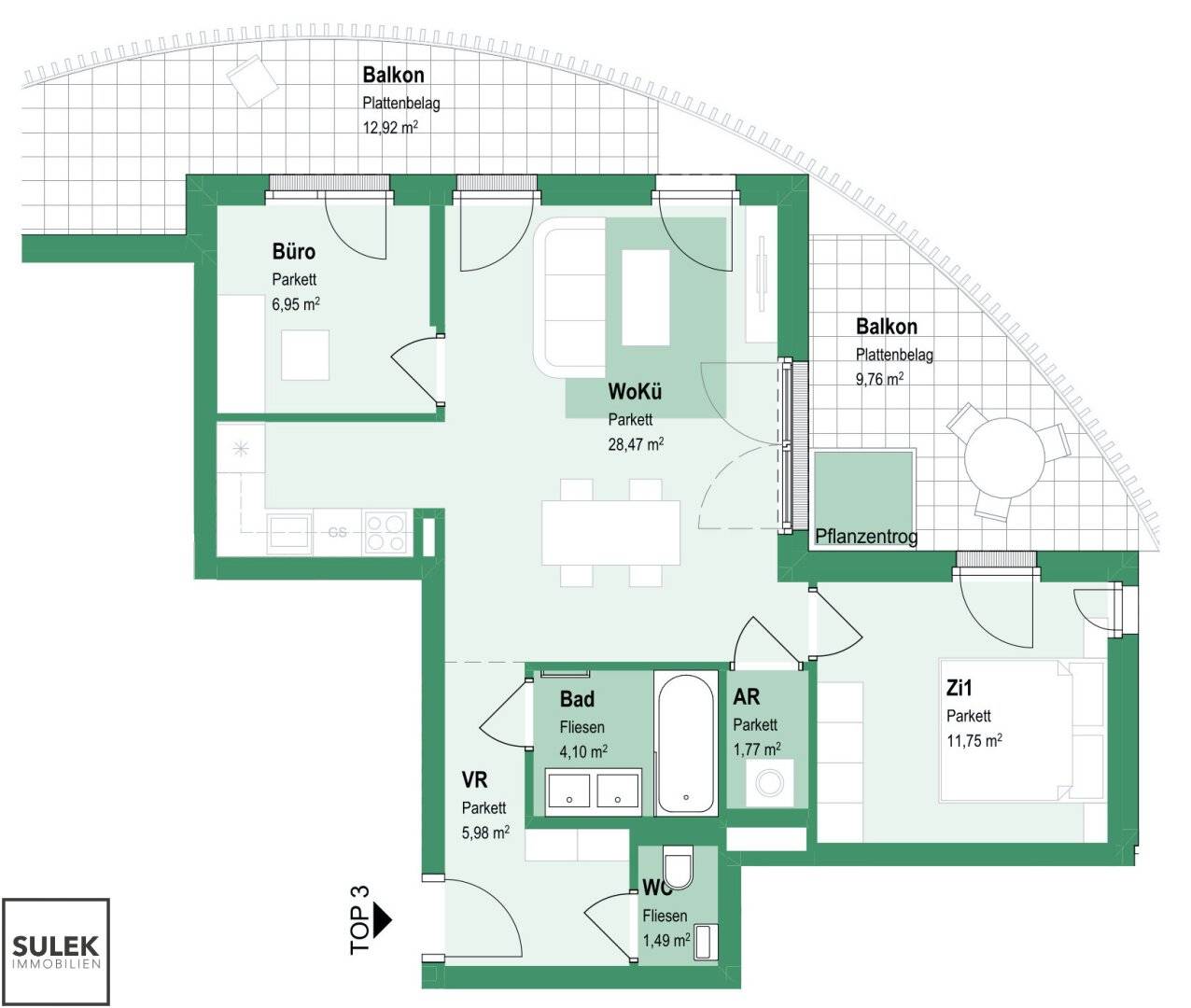 Perfect for home office: First occupancy with 3 rooms and two balconies | Rondelle XIV - Top 3