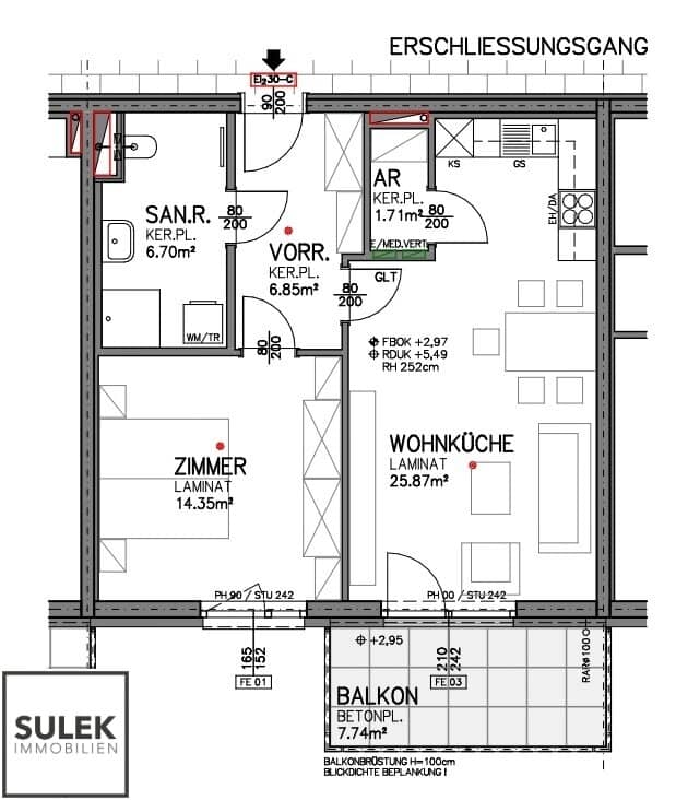 New build apartment balcony 2 parking spaces