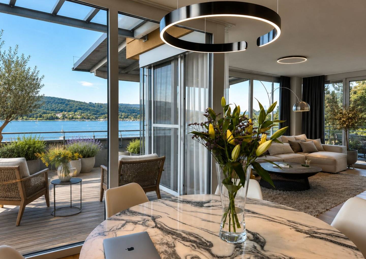 Luxury apartment directly on Lake Wörthersee with private bathing jetty &amp; large panoramic terrace