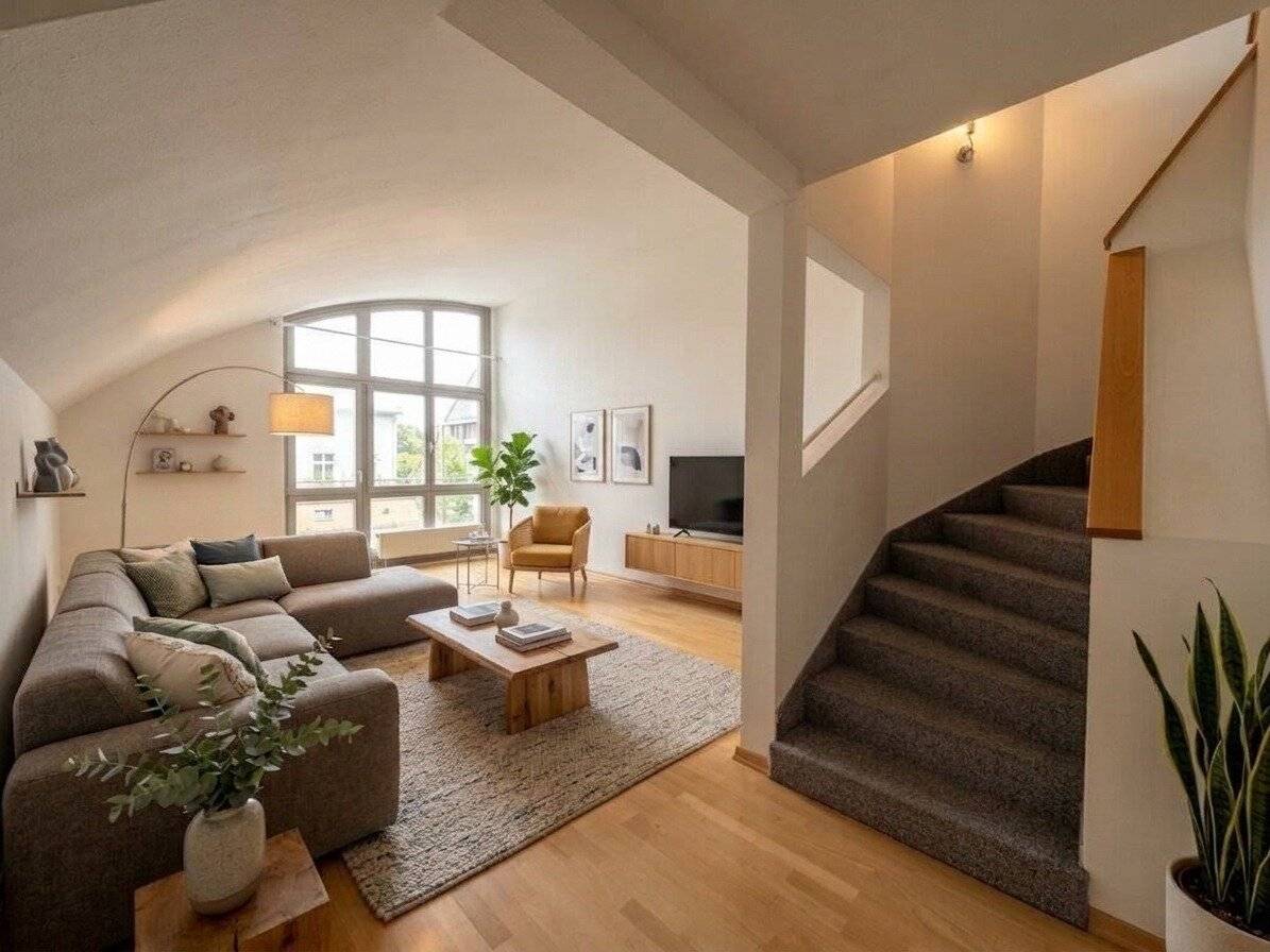 1140 Sunny 5-room top-floor maisonette with S/W terrace and balcony in green quiet location