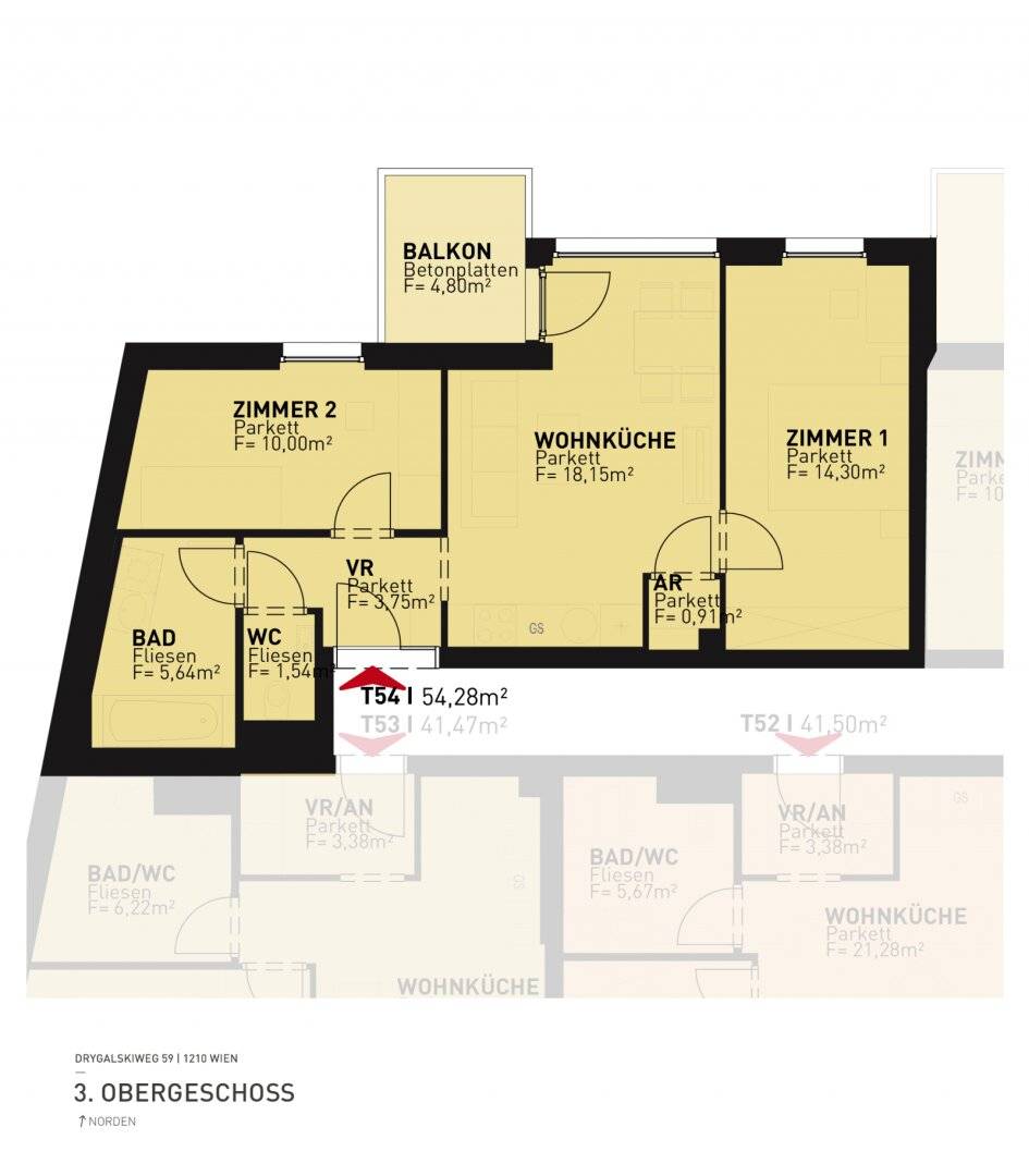 Modern 3-room new build apartment with balcony and parking option