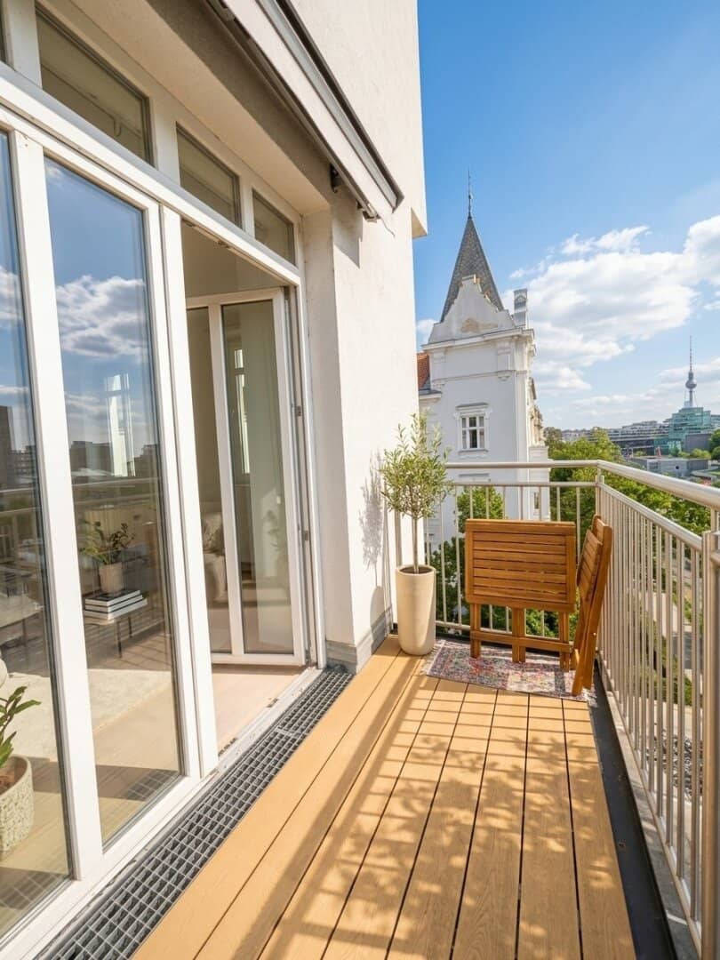 Modern gestaltete Altbauwohnung mit großzügigem Wohnbereich und südseitigen Außenflächen