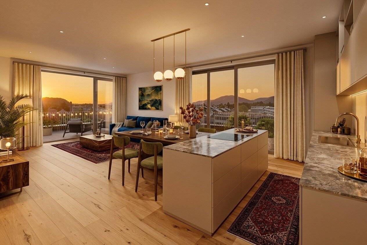 The balcony is larger than your living room: 3 rooms plus 37 m² outdoor space in Andritz