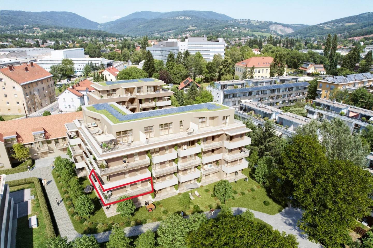 The balcony is larger than your living room: 3 rooms plus 37 m² outdoor space in Andritz
