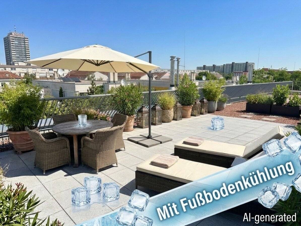 Sonnentage auf der großen Dachterrasse genießen. - Fußbodenkühlung und Heizkosten inklusive. - Nähe Kirchenplatz Atzgersdorf.