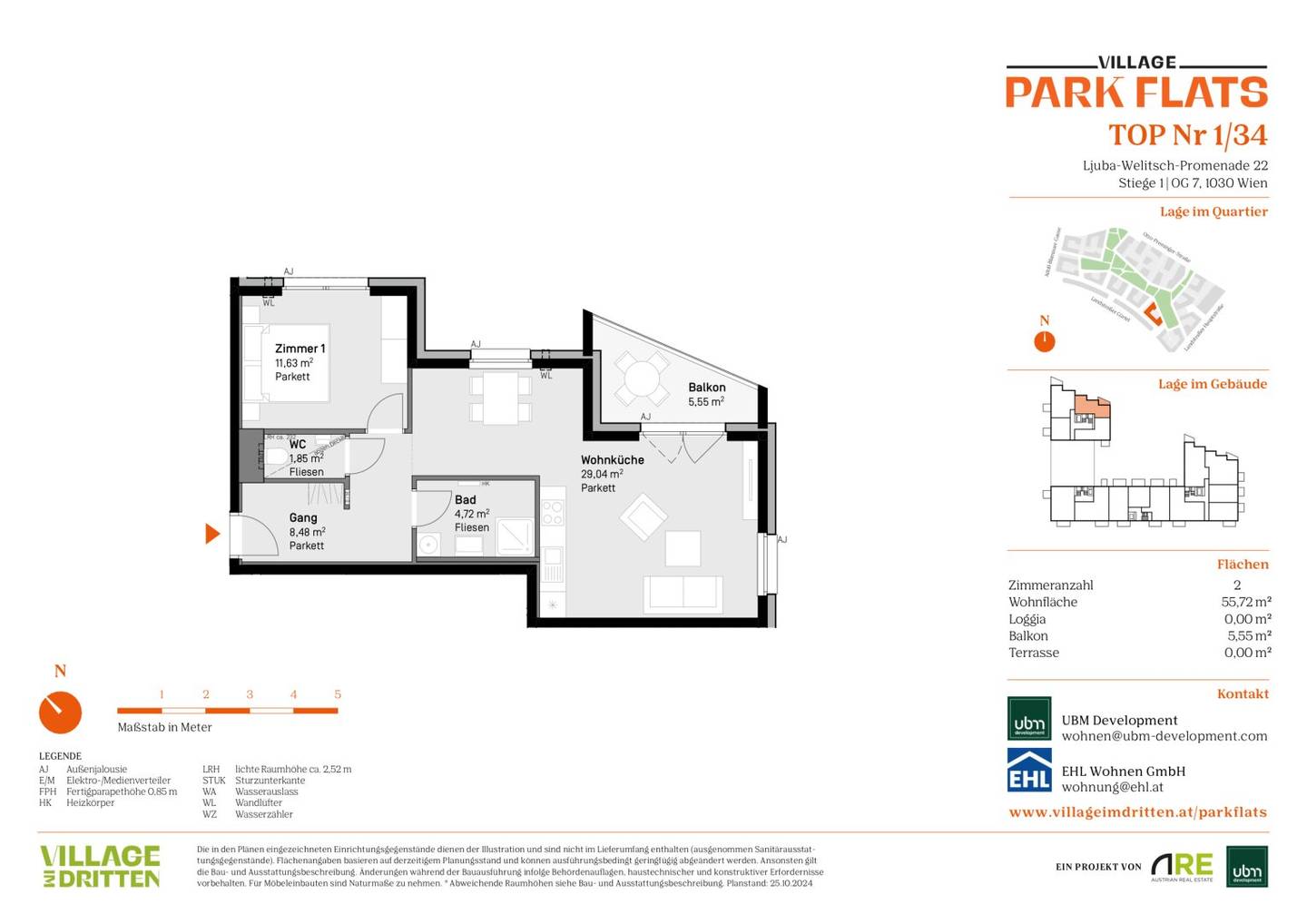 Village in the Third PARK FLATS, Commission-free 2-room condominium (first occupancy) with balcony