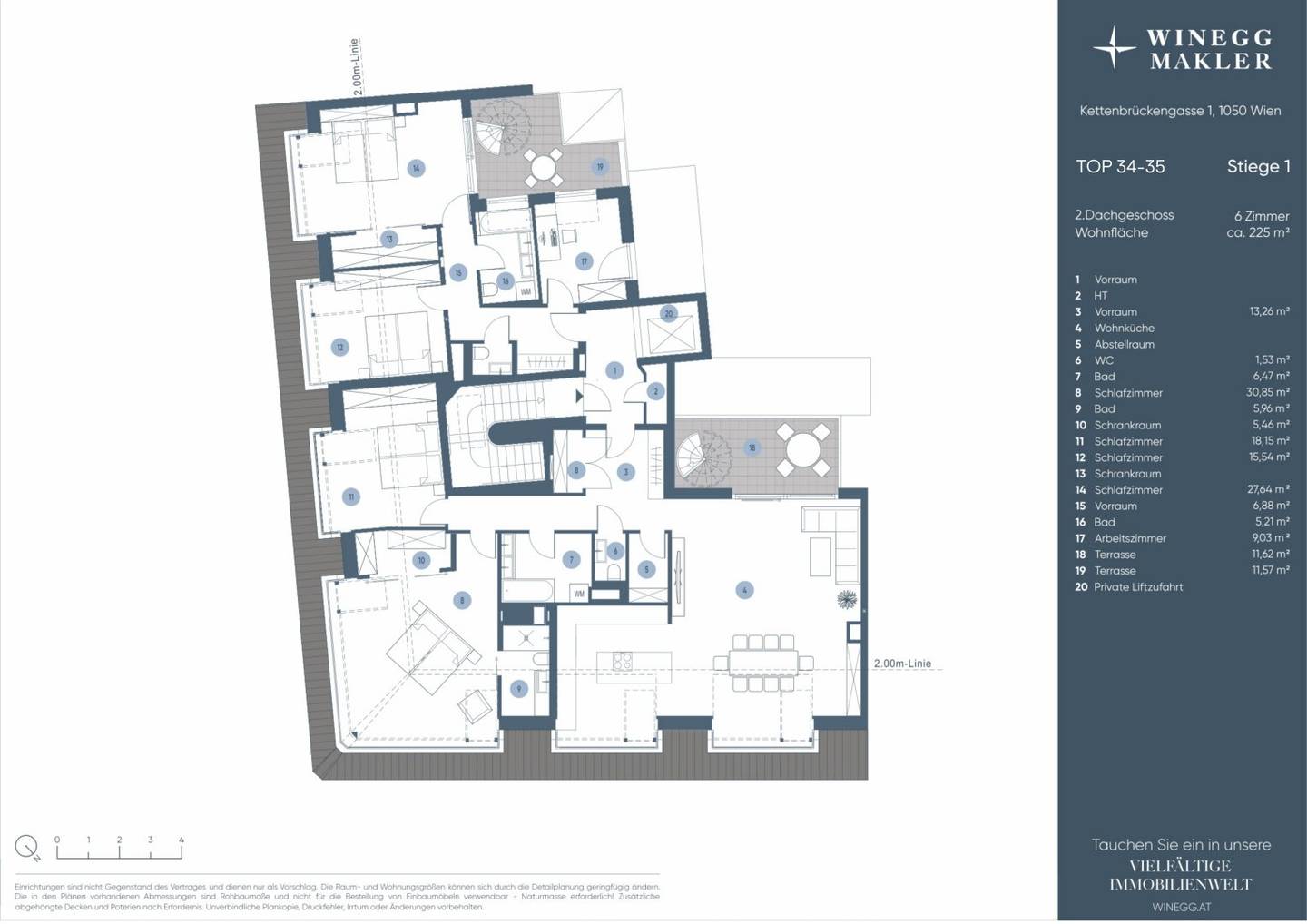 Exceptional 225 m² penthouse with 6 rooms and 90 m² private roof terrace
