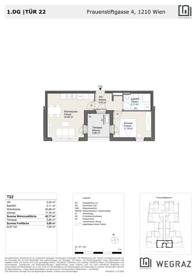 Kompakte Dachgeschosswohnung mit Terrasse in 1210 Wien