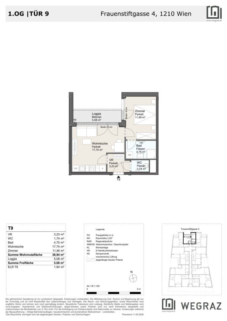 Kompakte 2-Zimmer-Wohnung mit großer Loggia im 1. OG in 1210 Wien