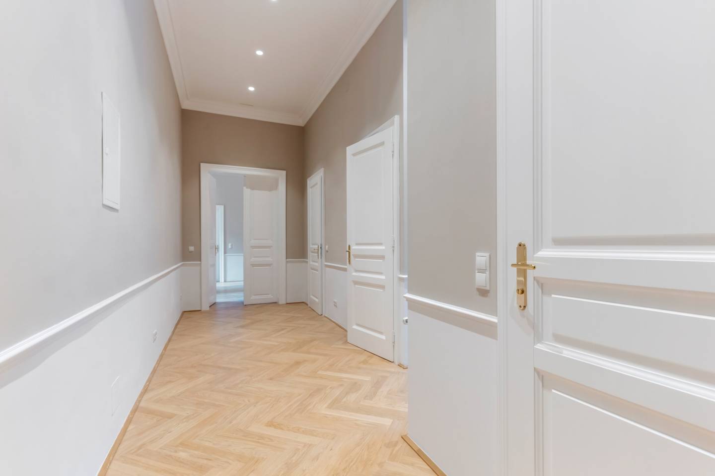 Altbauwohnung with private terrace and herringbone parquet