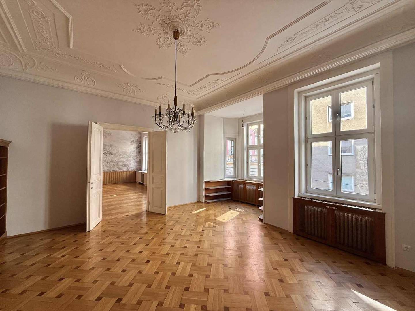 Representative old building apartment with stucco ceilings