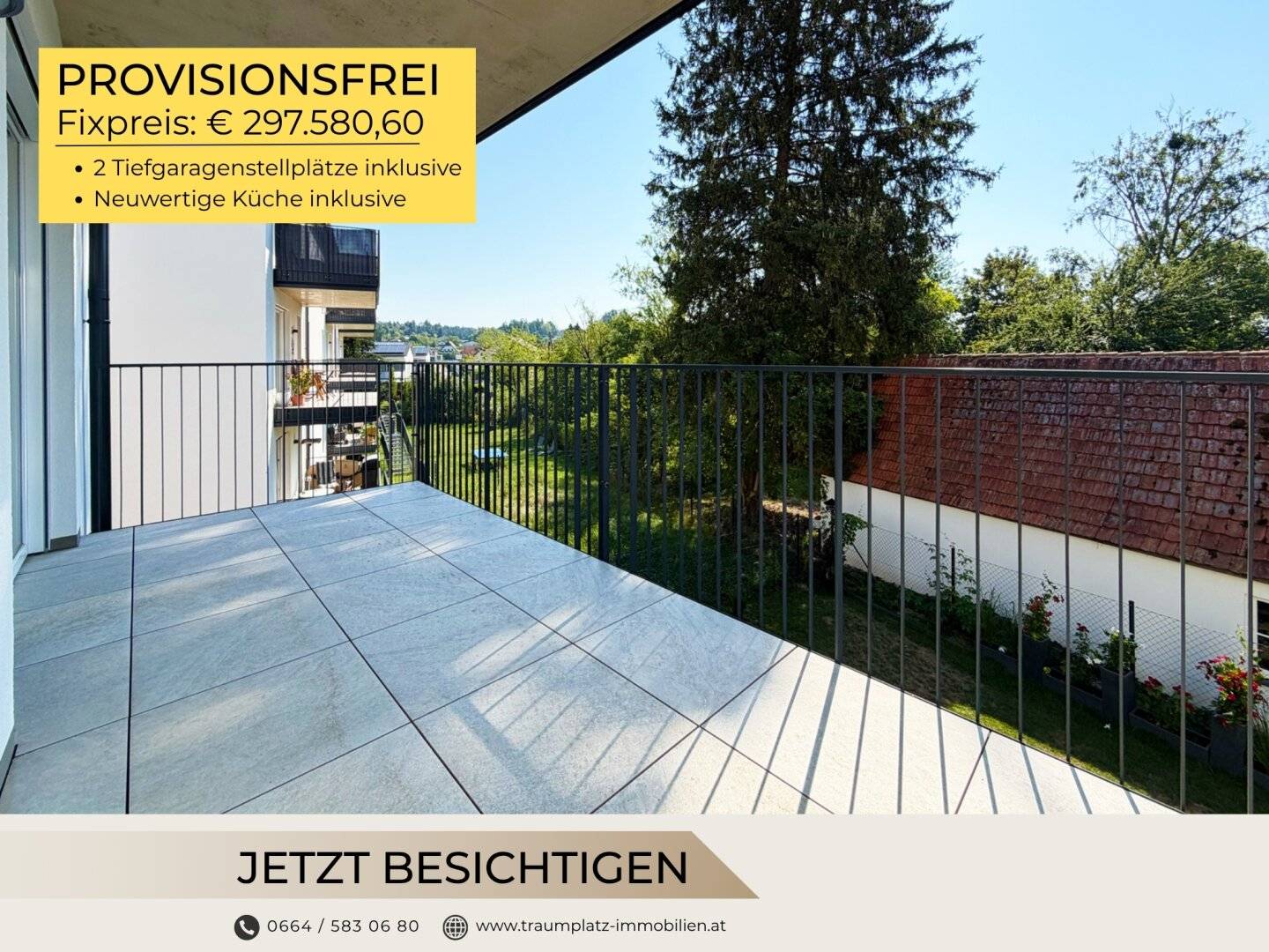 Lieboch! Traumhafte Neubau-Balkonwohnung – Großer Balkon | 2 TG-Plätze | Provisionsfrei!