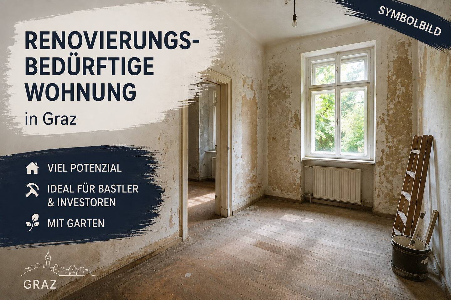 TOP offer for craftsmen - 30m2 ground floor apartment with small garden - very good location - renovate yourself and save money!