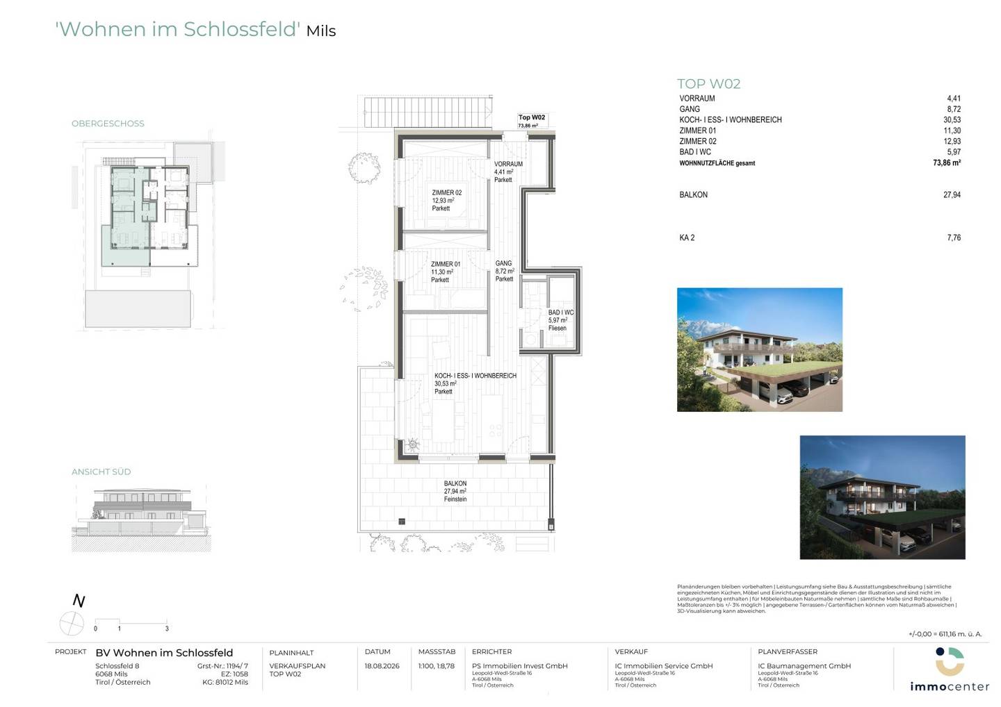 3-room apartment in prime location, Top W02, Wohnen im Schlossfeld, 6068 Mils