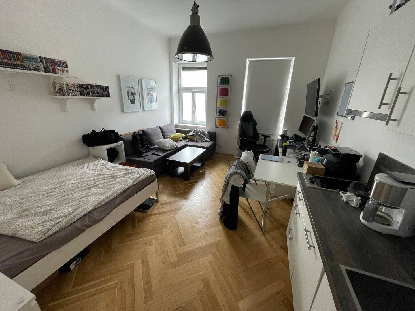 Renovated 1 room including kitchen and bathroom and spacious entrance hall at Brunnenmarkt