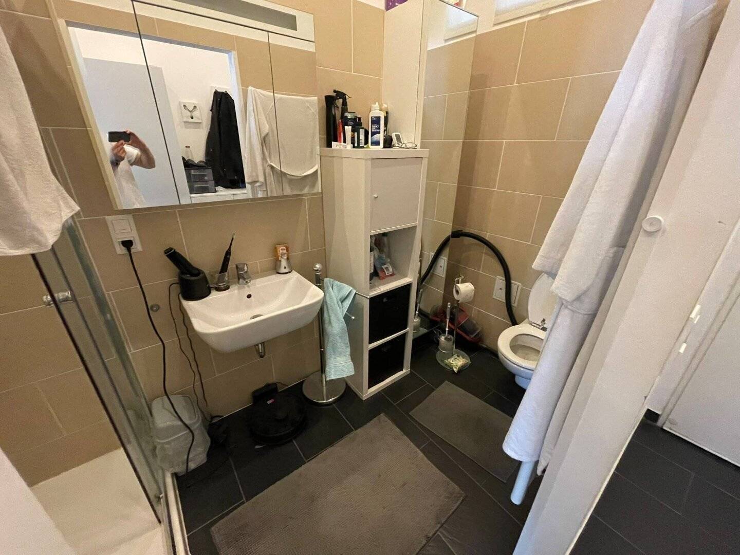 Renovated 1 room including kitchen and bathroom and spacious entrance hall at Brunnenmarkt