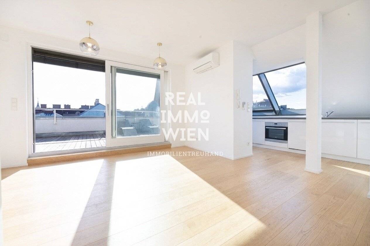 Exklusive 4-Zi-Dachgeschosswohnung mit 35 m² Terrasse &amp; Balkon mit Rundumblick auf Innenstadt und Kahlenberg