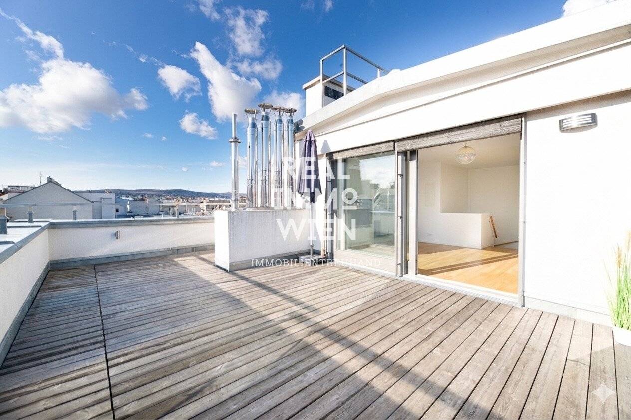 Exklusive 4-Zi-Dachgeschosswohnung mit 35 m² Terrasse &amp; Balkon mit Rundumblick auf Innenstadt und Kahlenberg
