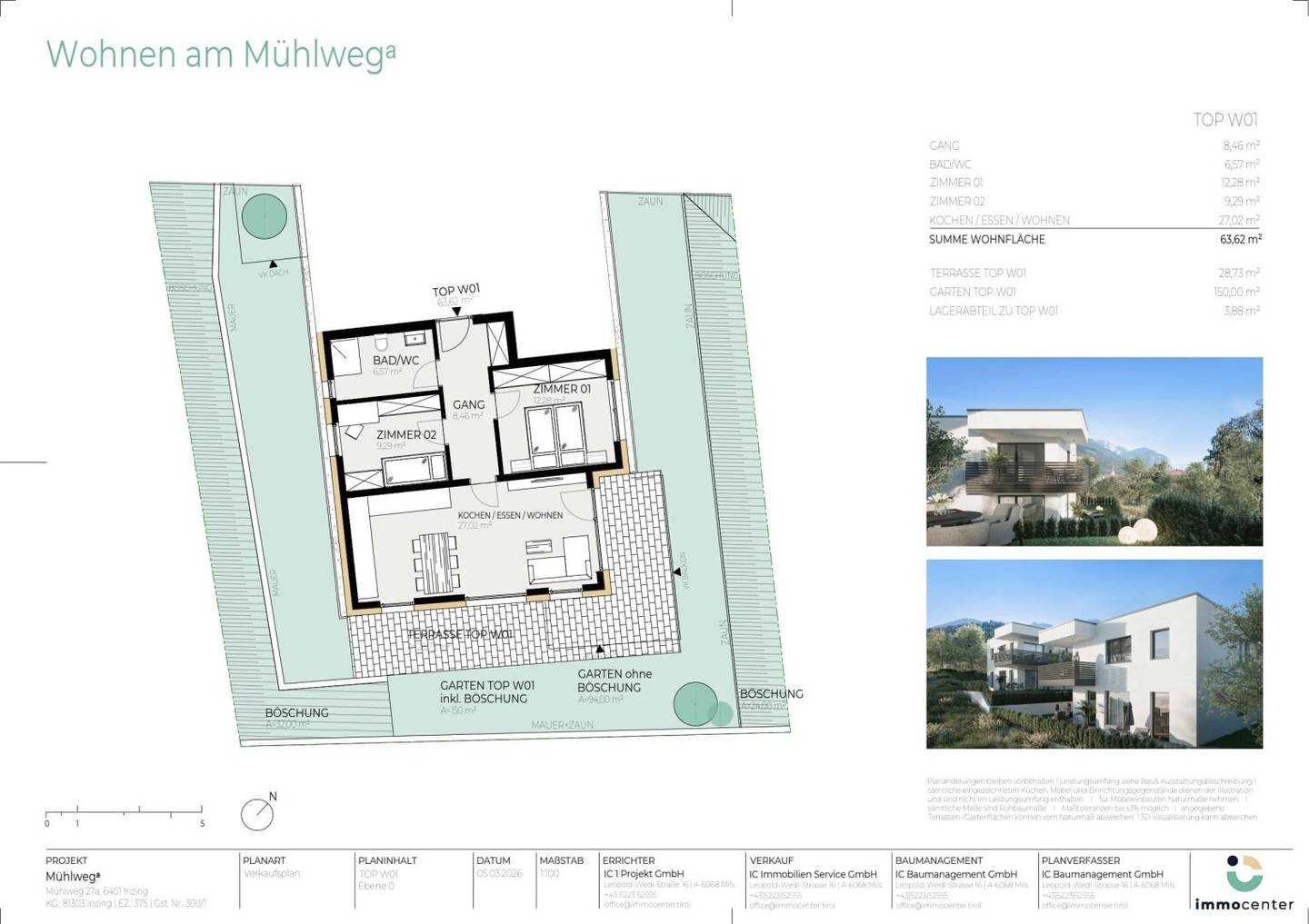 3-Zimmer-Wohnung Top W01, "Mühlwegᵃ", 6401 Inzing