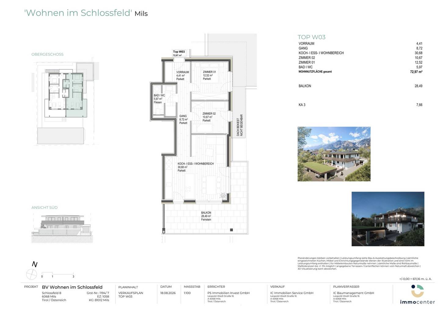 3-room apartment in prime location, Top W03, Wohnen im Schlossfeld, 6068 Mils