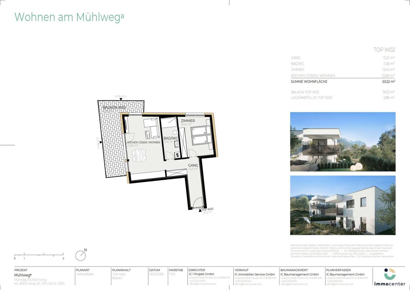 2-Zimmer-Wohnung Top W02, "Mühlwegᵃ", 6401 Inzing
