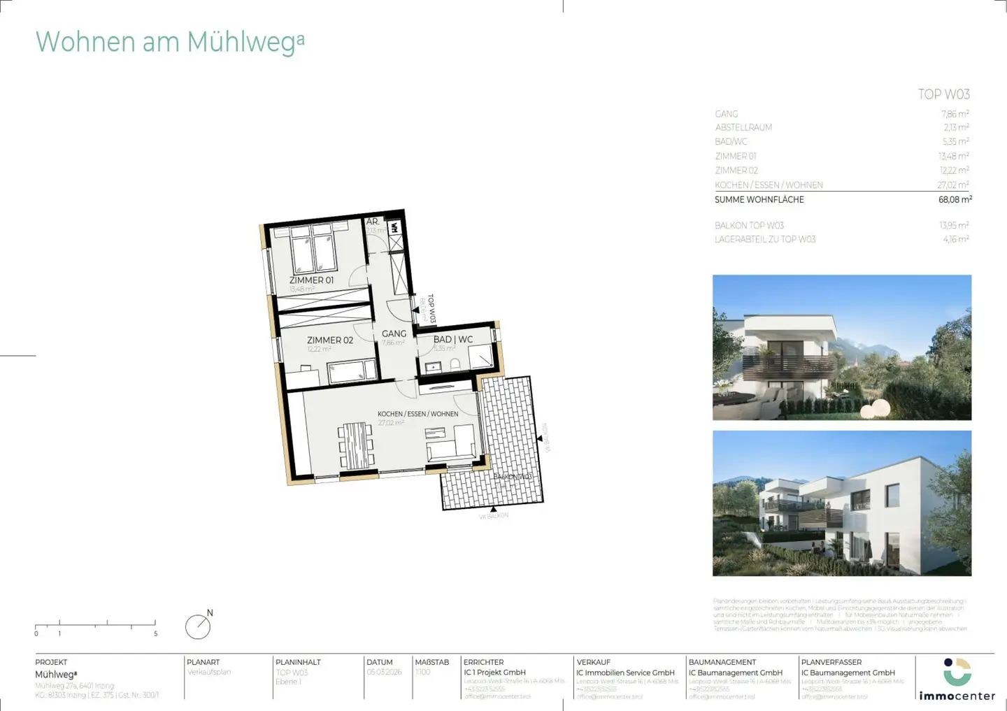 3-room apartment Top W03, "Mühlwegᵃ", 6401 Inzing