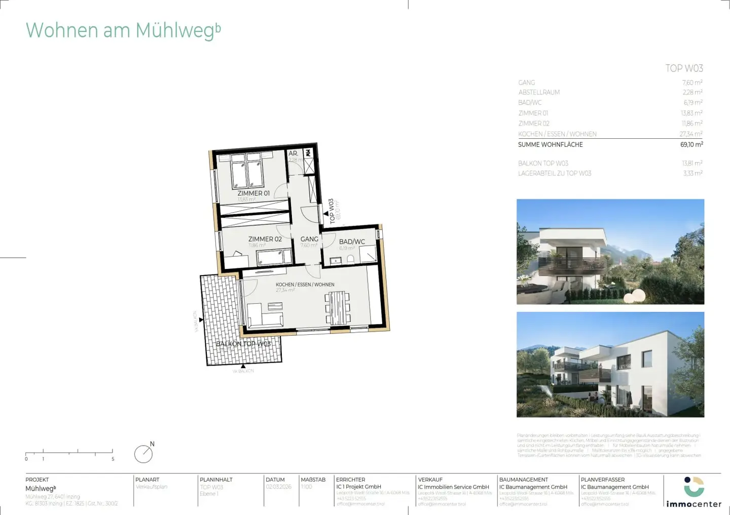 3-Zimmer-Wohnung Top W03, "Mühlwegᵇ", 6401 Inzing