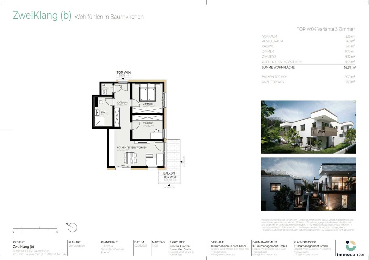 2- oder 3-Zimmer-Wohnung Top W04, "ZweiKlang (b)", 6121 Baumkirchen