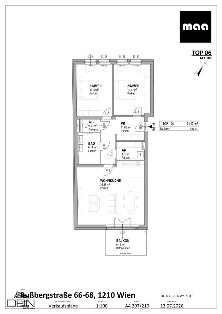 NEW DREAM 3 ROOM NEW BUILD APARTMENT WITH COURTYARD FACING BALCONY NEAR THE TERMINUS STREBERSDORF