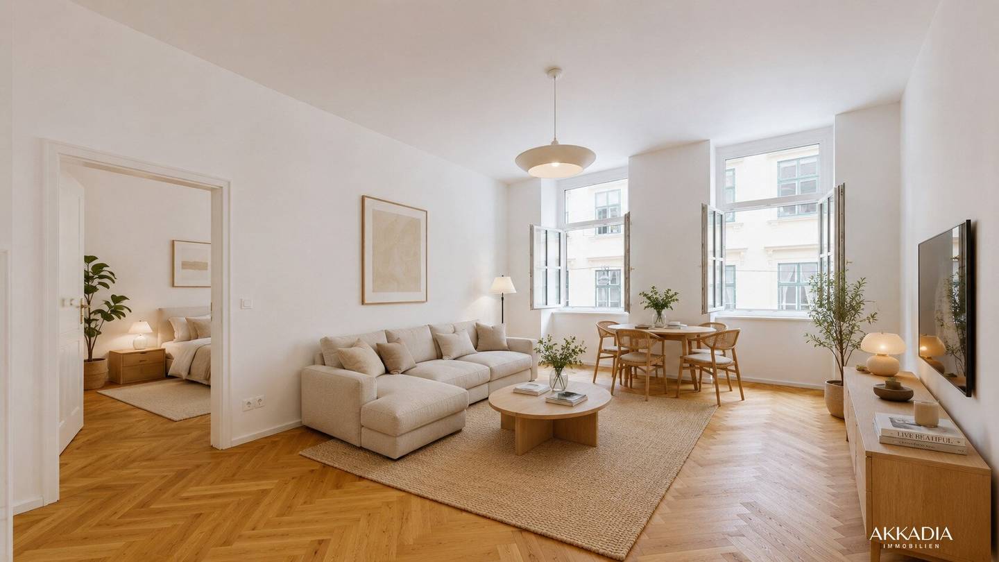 Viennese old building with character: stucco, walk-in bathroom and green residential street