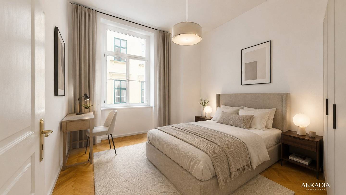 Viennese old building with character: stucco, walk-in bathroom and green residential street