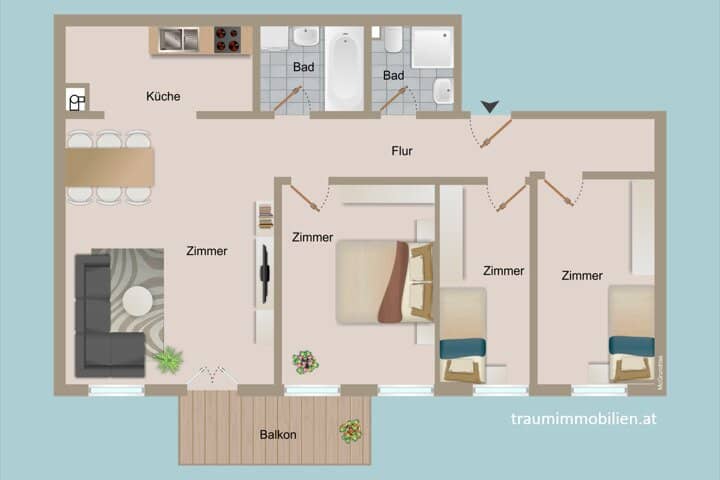 4 ROOM APARTMENT WITH 6 M² BALCONY
