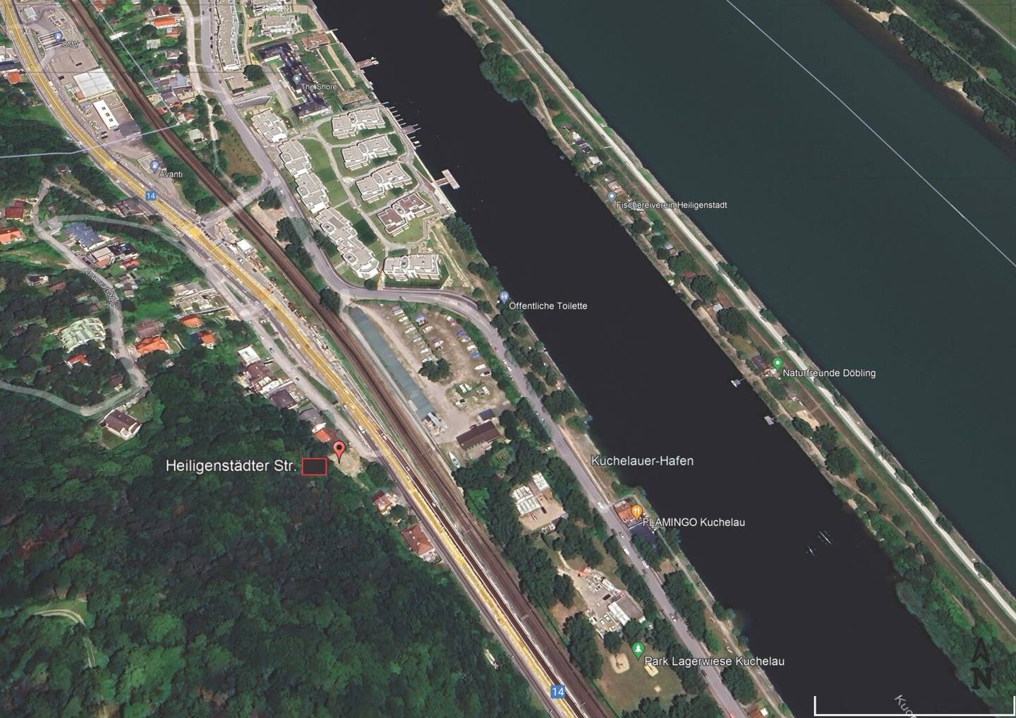 Building permit approved developer project with 17 residential units including outdoor areas, storage rooms, car garages in 1190 Vienna, view of the Danube