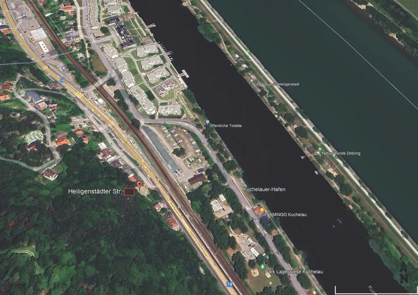 Building permit approved developer project with 17 residential units including outdoor areas, storage rooms, car garages in 1190 Vienna, view of the Danube