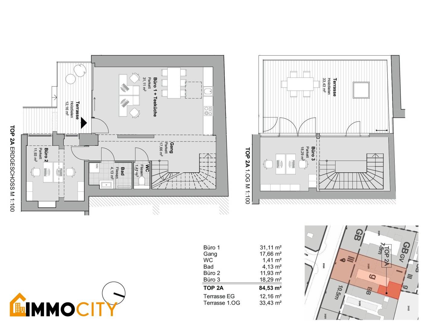First occupancy on two levels – Atelier / Office / Practice with two generous terraces, Staudgasse 36, 1180 Vienna