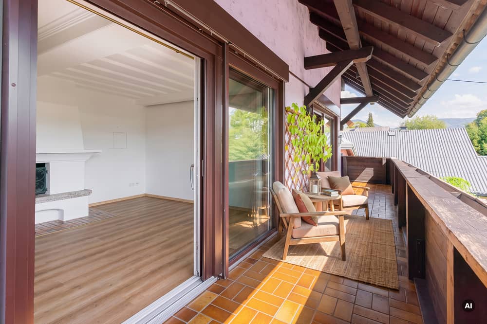 Bright apartment with balcony and mountain view