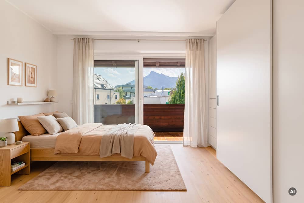 Bright apartment with balcony and mountain view