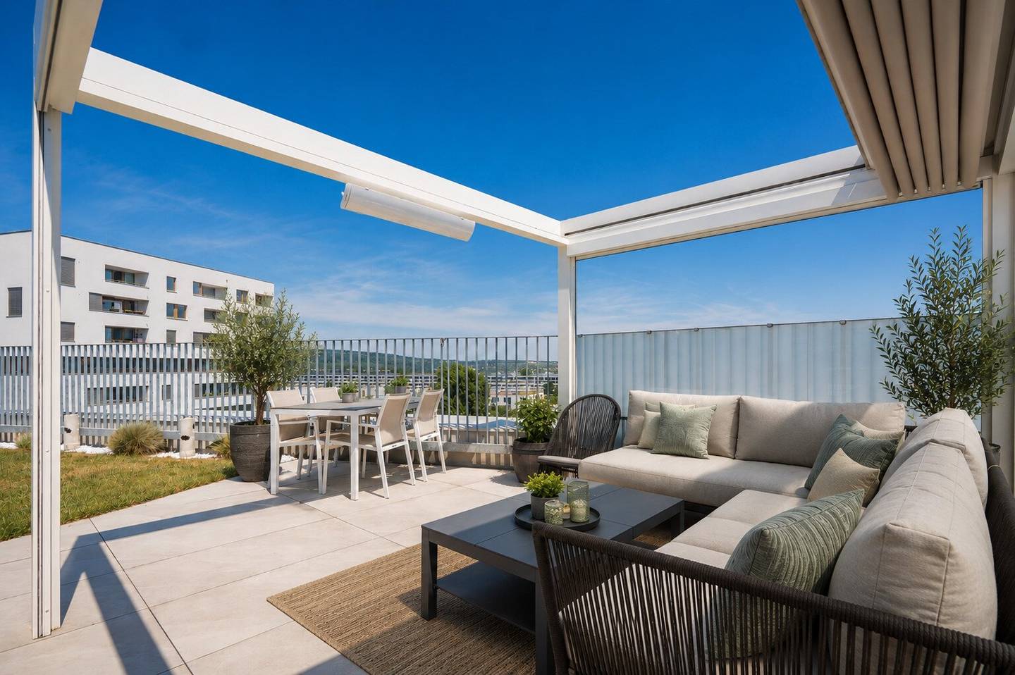 Holiday feeling | Roof terrace with pergola, garden and private access to the rooftop pool | Family-friendly complex | DAN kitchen l Underground parking