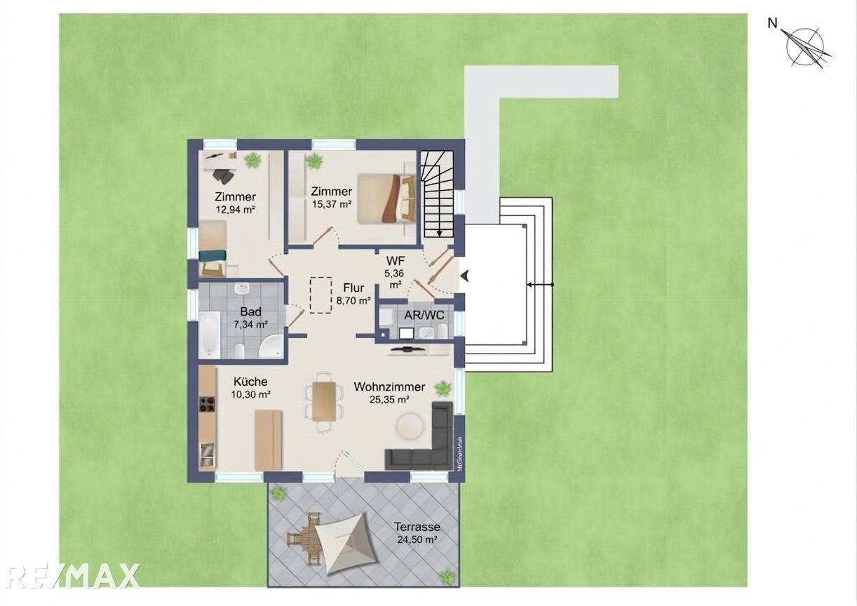 Bright ground floor apartment with terrace and generous garden