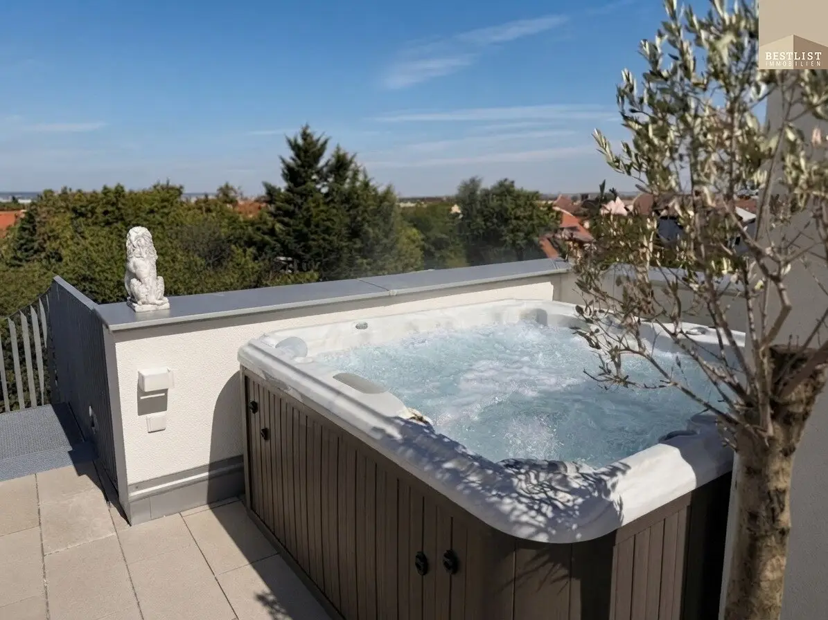 New build penthouse flair with 52 m² roof terrace, whirlpool and distant view, living on two levels in Mödling