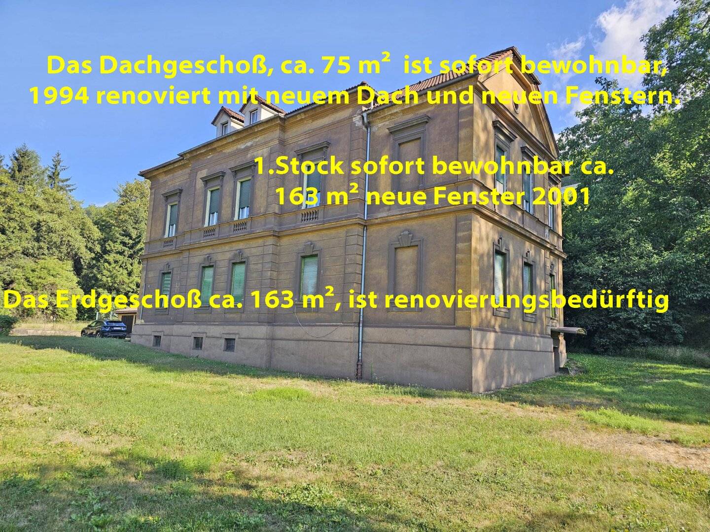 Großzügiges Mehrfamilienhaus in Donawitz – ca. 400m² Wohnfläche, ruhige rückseitige Terrasse, 4 Garagen, weitläufiges 3478 m² großes Grundstück.