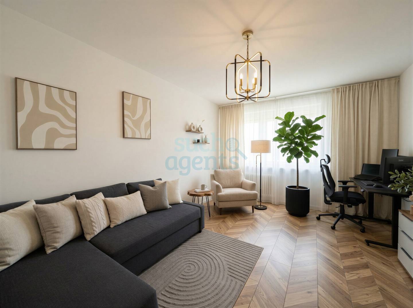 Renovated Wohnung with designer fireplace and green surroundings