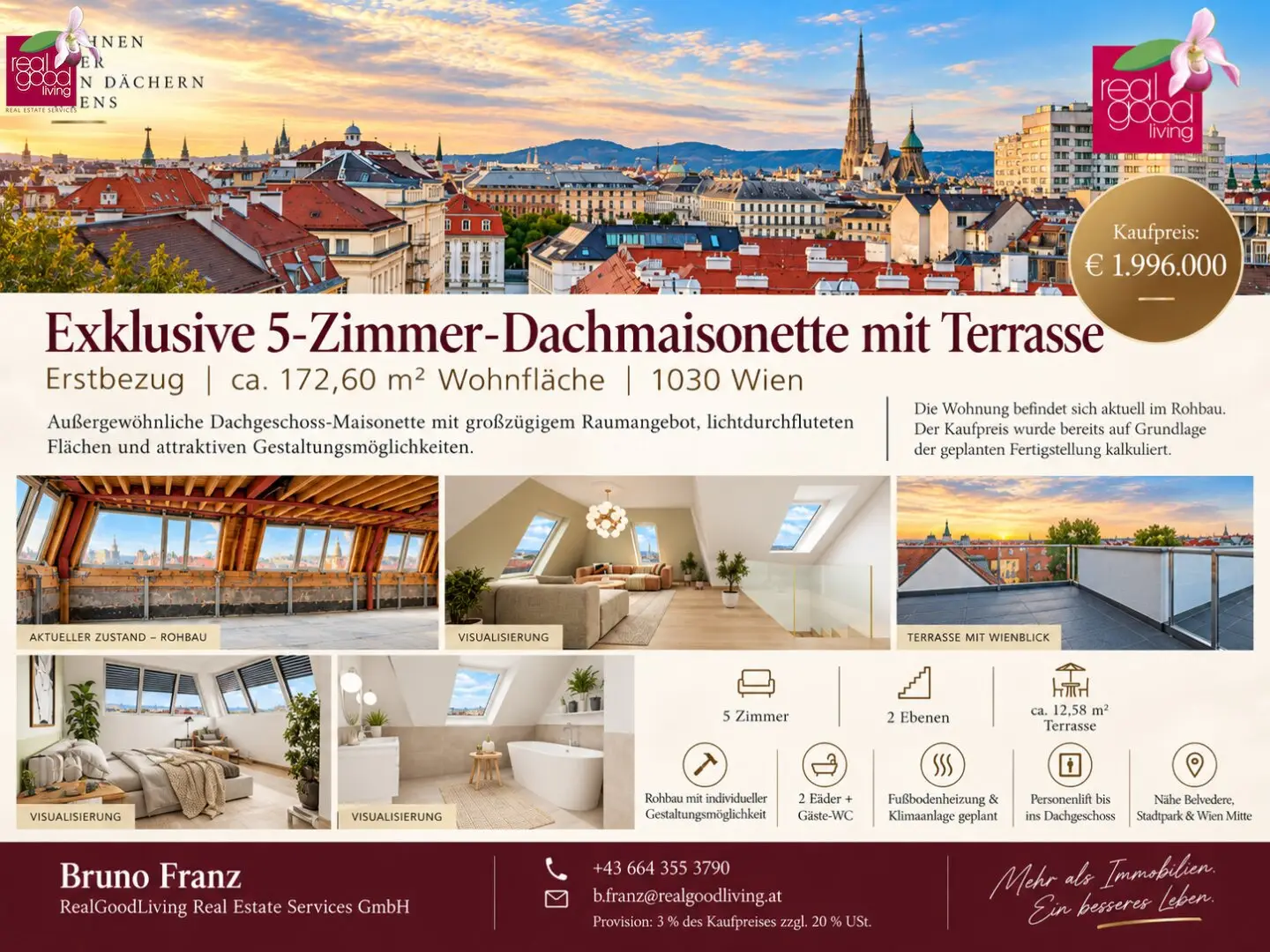 Exklusive Dachgeschoss-Maisonette mit Terrasse | 172 m² | 5 Zimmer | Luxusausstattung im Botschaftsviertel ++ Provisionsfrei für den Käufer